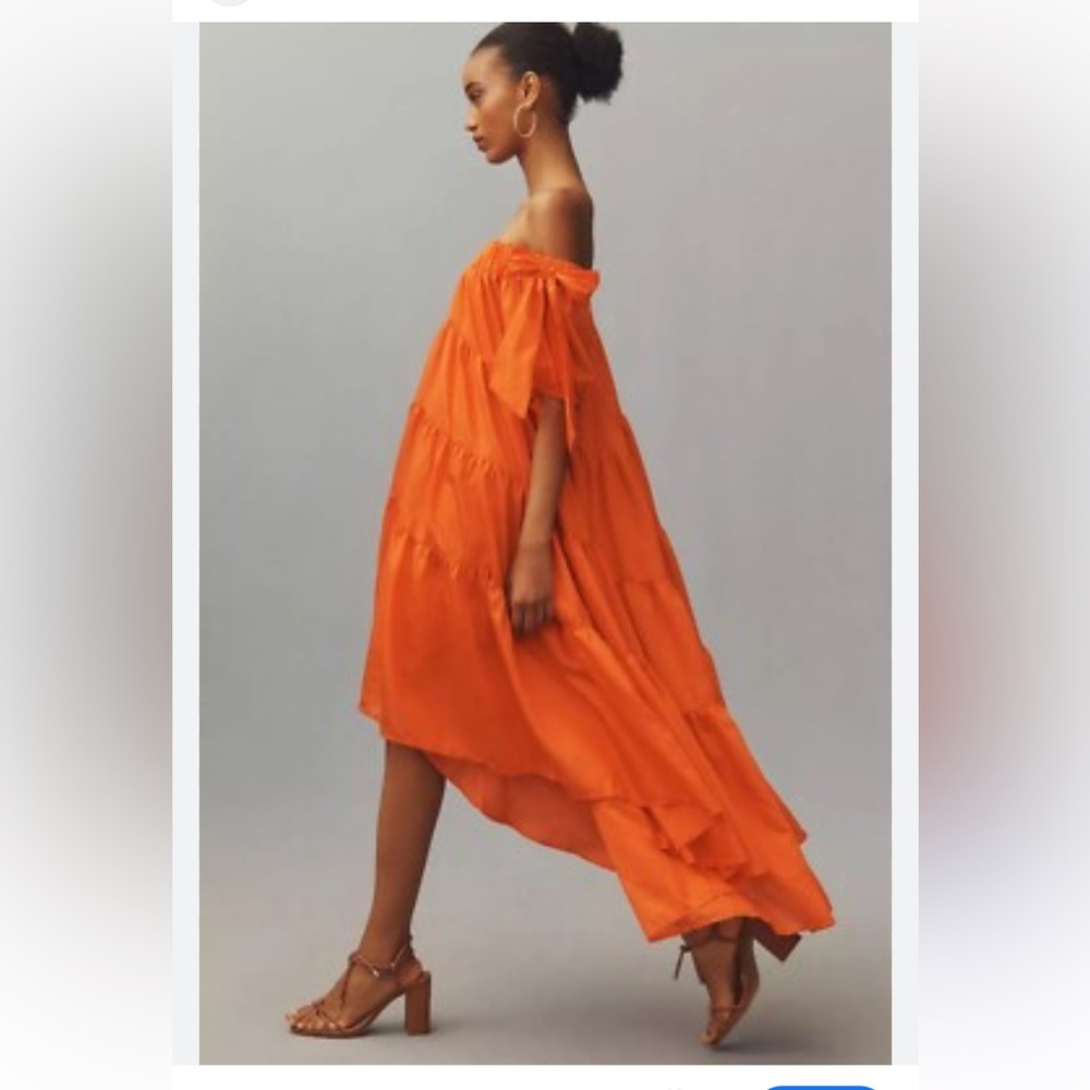 $178 NWT Anthropologie Tiered Off Shoulder Red bow midi dress women size XXS